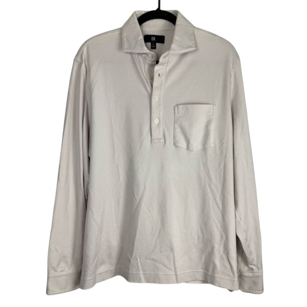 Banana Republic Mens Lux Pocket Long Sleeve Polo Shirt Cream‎ Off White Large